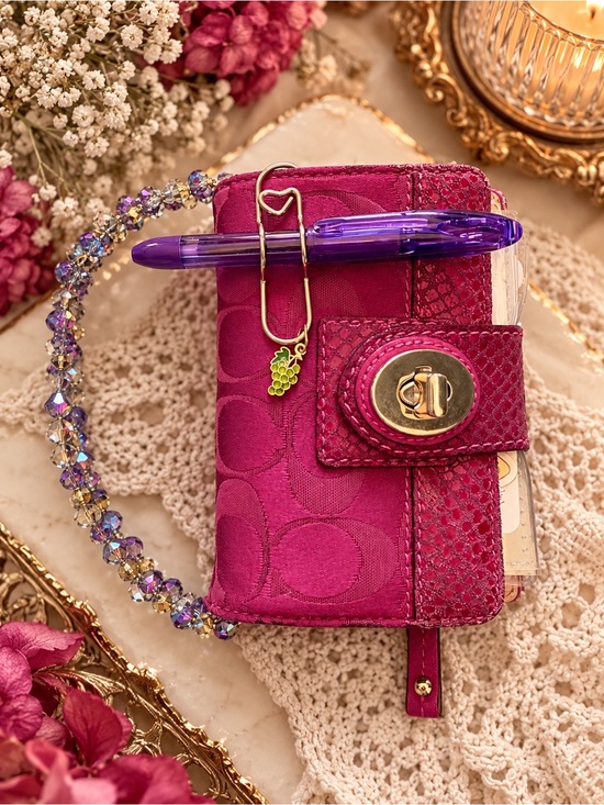 Coach Handbags - Coach Fuchsia Pink Signature Turnlock Card Holder Wallet